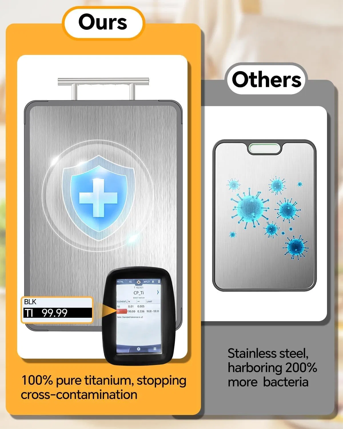 Food Grade Double Sided Pure Titanium&amp; Bamboo Chopping Board with Handle