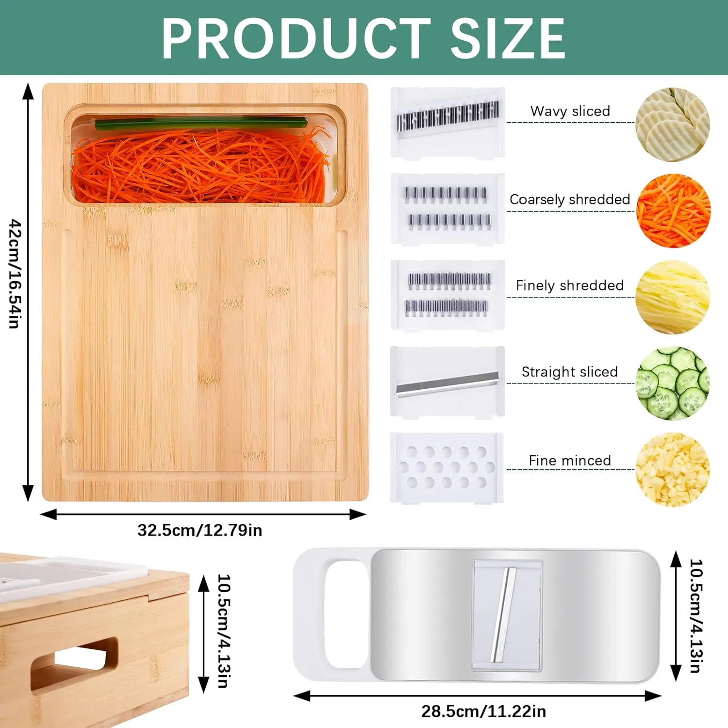 Bamboo Cutting Board with 3 Containers, Lids, 5 Graters and Juice Grooves