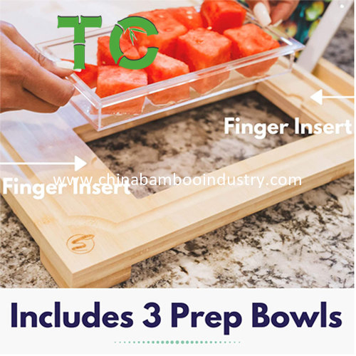 Newly Designed Bamboo Cutting Board with Containers -Media Slot, Juice Groove - Kitchen Meal Prep Station