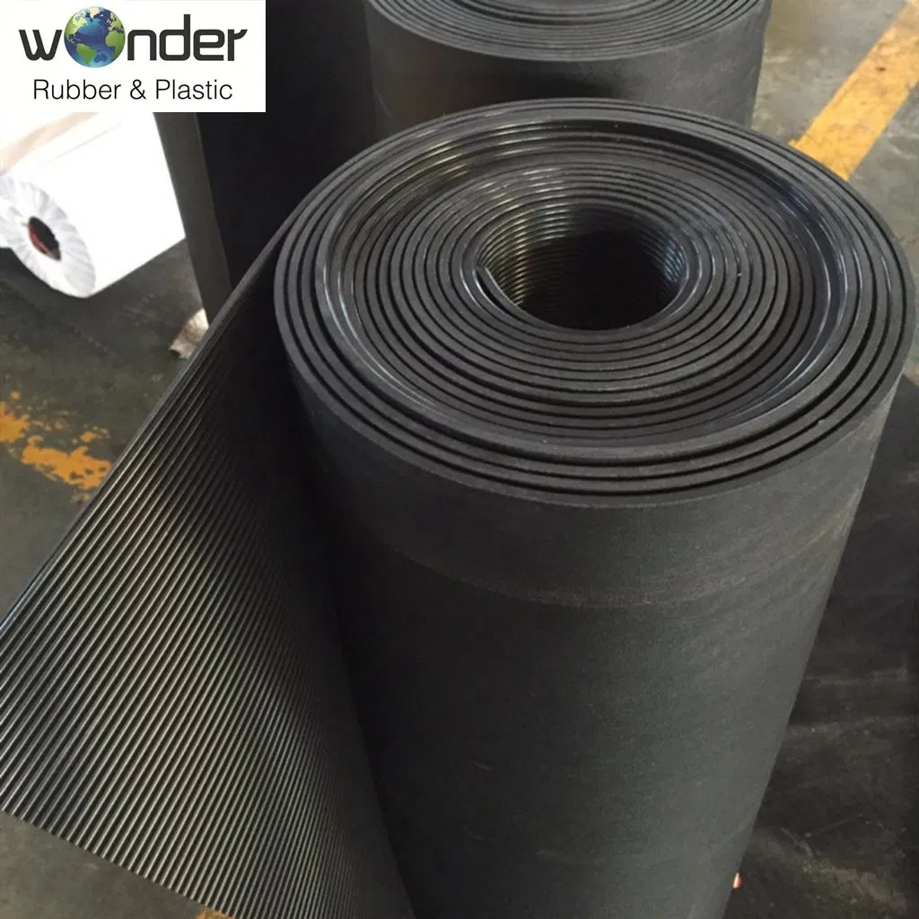 Anti - Slip Black Ramp Mat Corrugated Ribbed Rubber Sheet Flooring