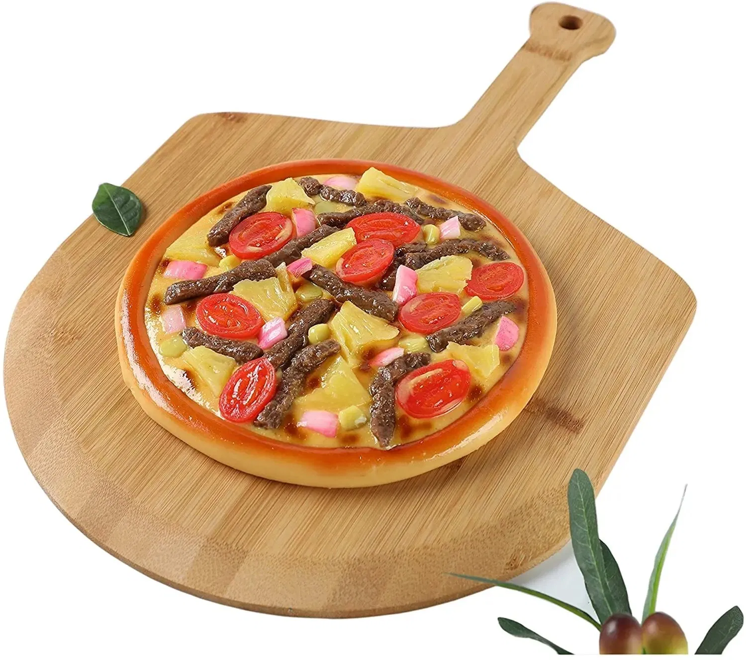 Free Customized Round Bamboo Pizza Cutting Board with Handle with Juice Groove