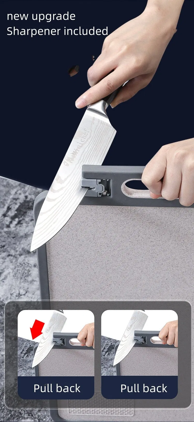 Hot Selling Kitchen Chopping Board Eco Friendly Wheat Straw Stainless Steel Vegetable Meat Cutting Board with Sharpener