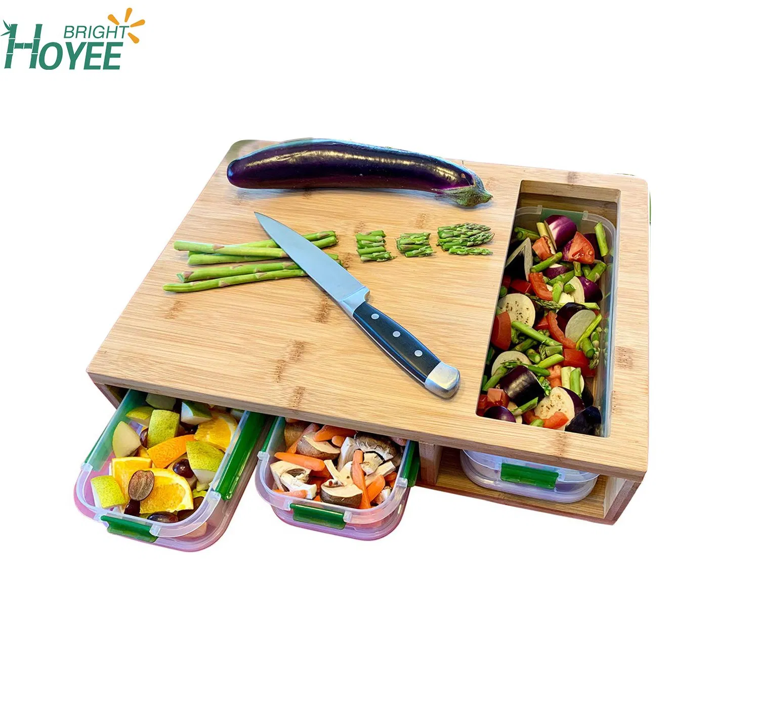 Bamboo Cutting Board with Containers Extra Large Cutting Board Set with Trays