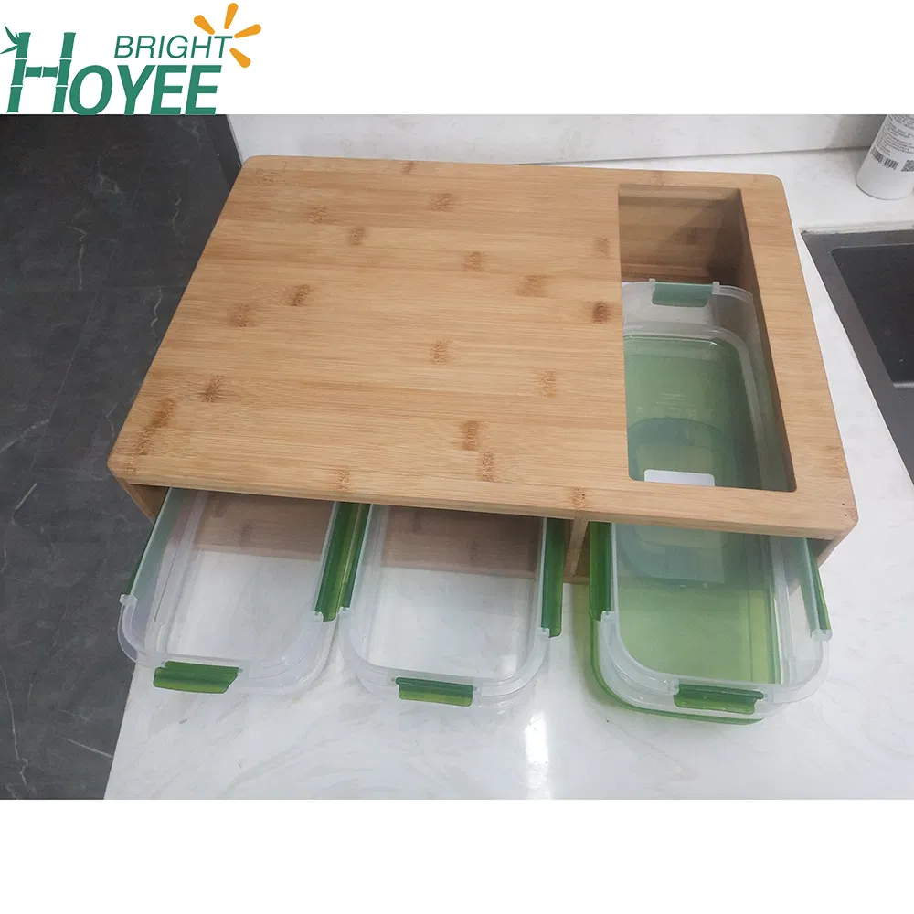 Bamboo Cutting Board with Containers Extra Large Cutting Board Set with Trays