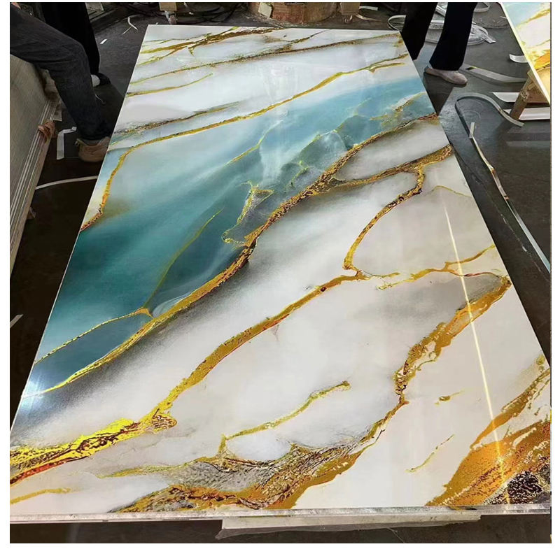 High Glossy Marble Stone Patterned Scratch Resistant UV WPC Spc Board 3D Cladding Ceiling PVC Sheet Interior Bamboo Wall Panel for Indoor Wall Decoration