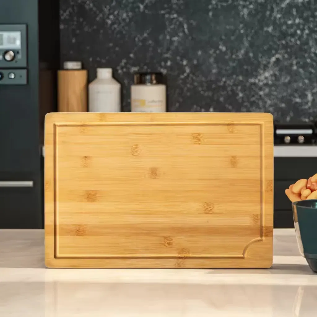 Large Eco-Friendly Bamboo Cutting Board Laser Carved Juice Grooves for Vegetables Fruits Wooden Chopping Block Side Handles