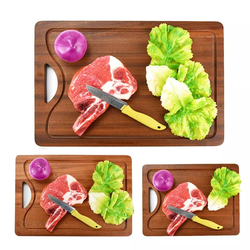 Rectangle Walnut Wood Cutting Board Set of 3 with Hanging Hole &amp; Juice Groove for Kitchen