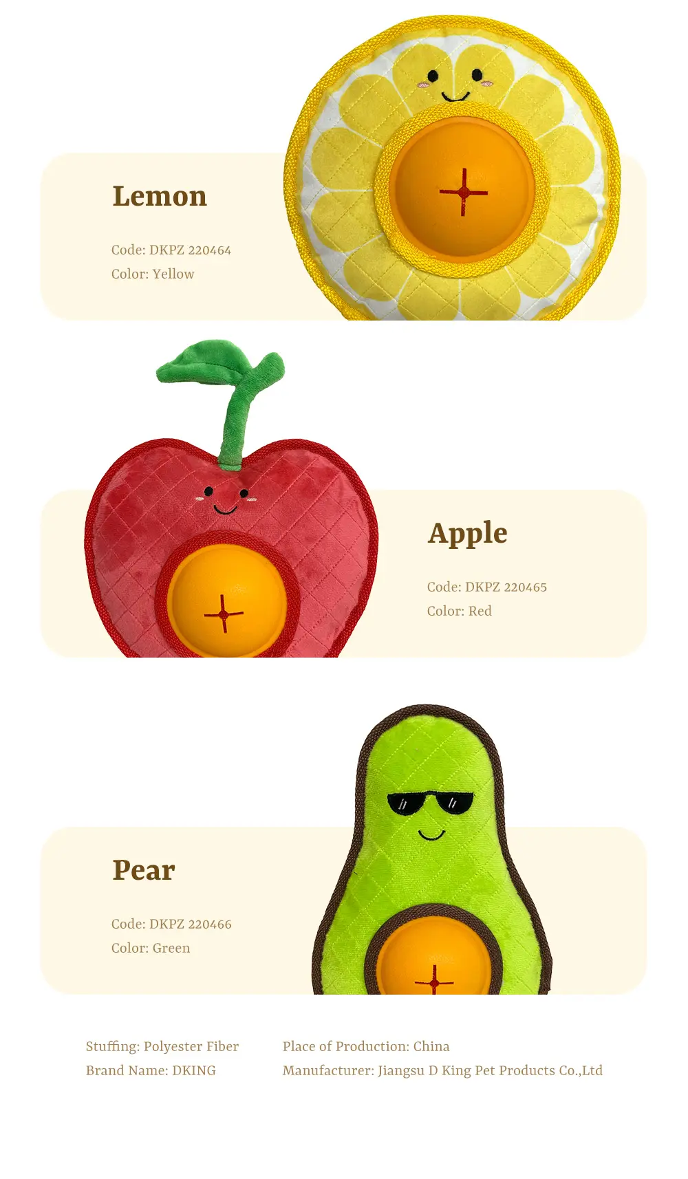 Interactive Squeaky Fruit Toys