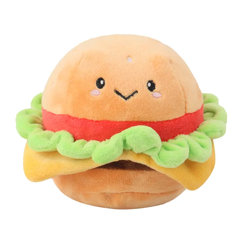 Custom Adorable Pet Plush Toys in Fun Shapes：Hamburg，Popcorn，Pizza，French fries Suppliers, Factories