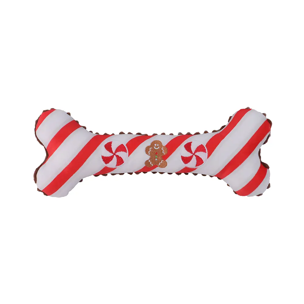 OEM Striped Gingerbread Man Bone Pet Chewable Interactive Plush Toy Manufacturer, Factories