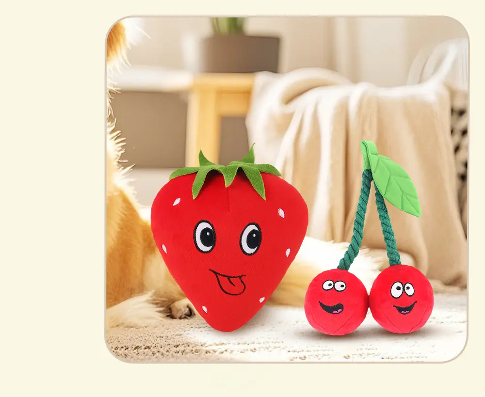 Soft Red Strawberry Squeaky Toy for Pets