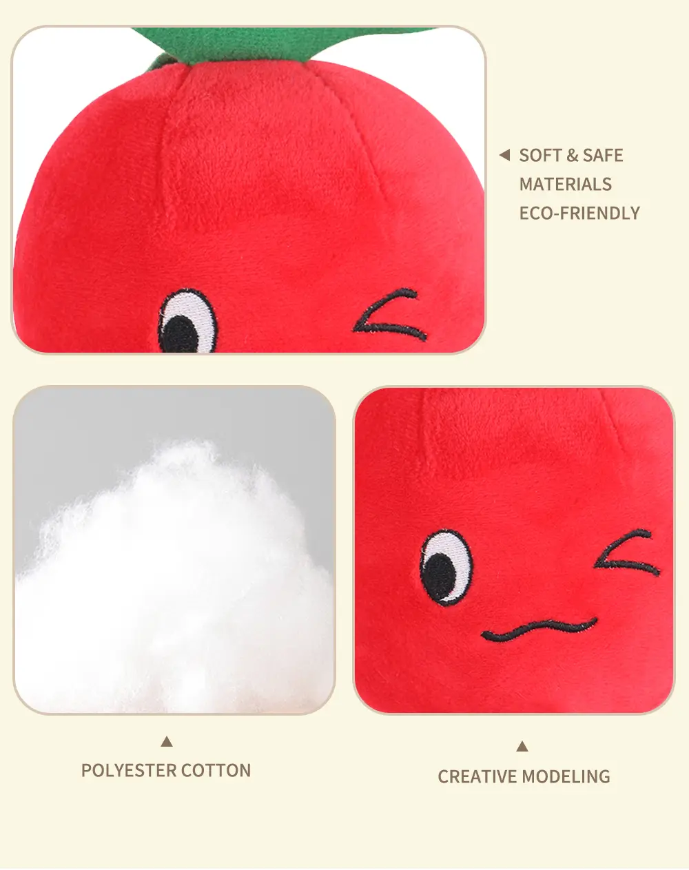 Cherry Theme Plush Dog Toy with Stem