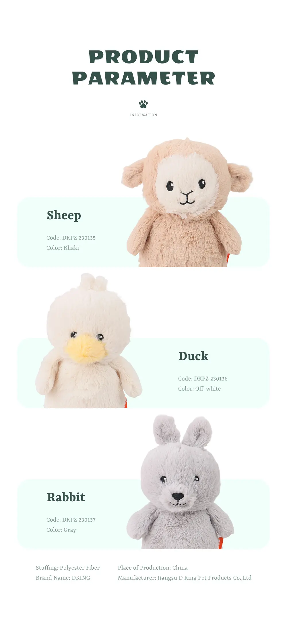 Animal Plush Toy Sheep Duck Rabbit 6