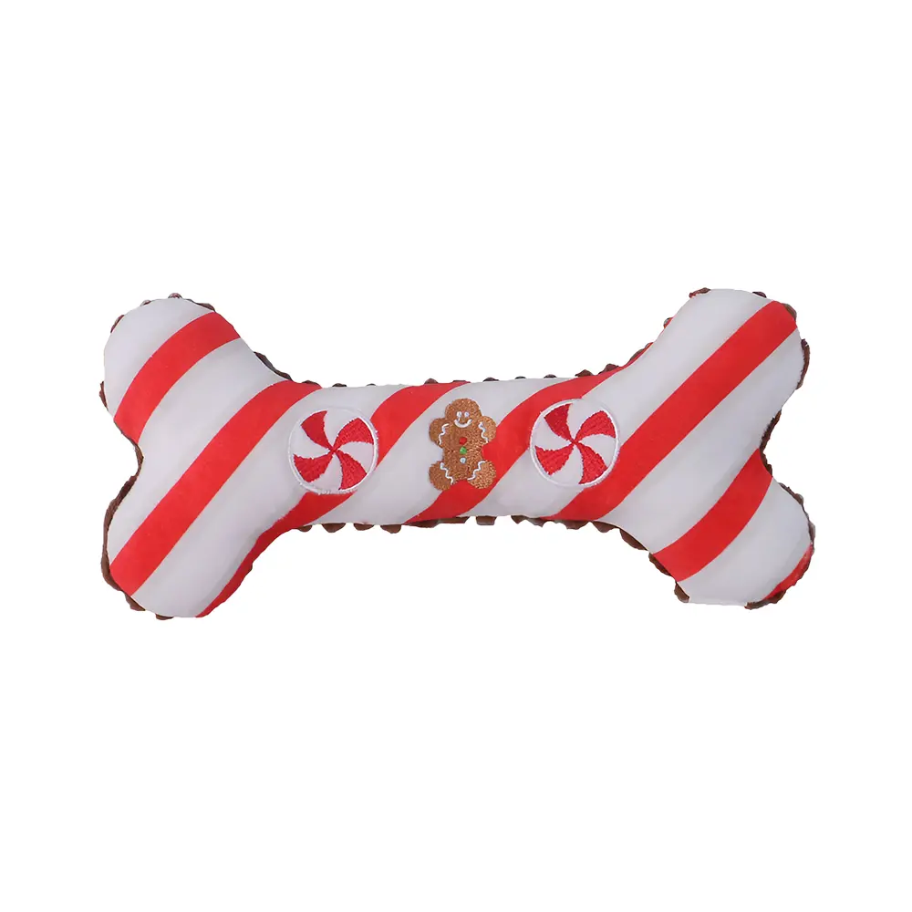 OEM Striped Gingerbread Man Bone Pet Chewable Interactive Plush Toy Manufacturer, Factories