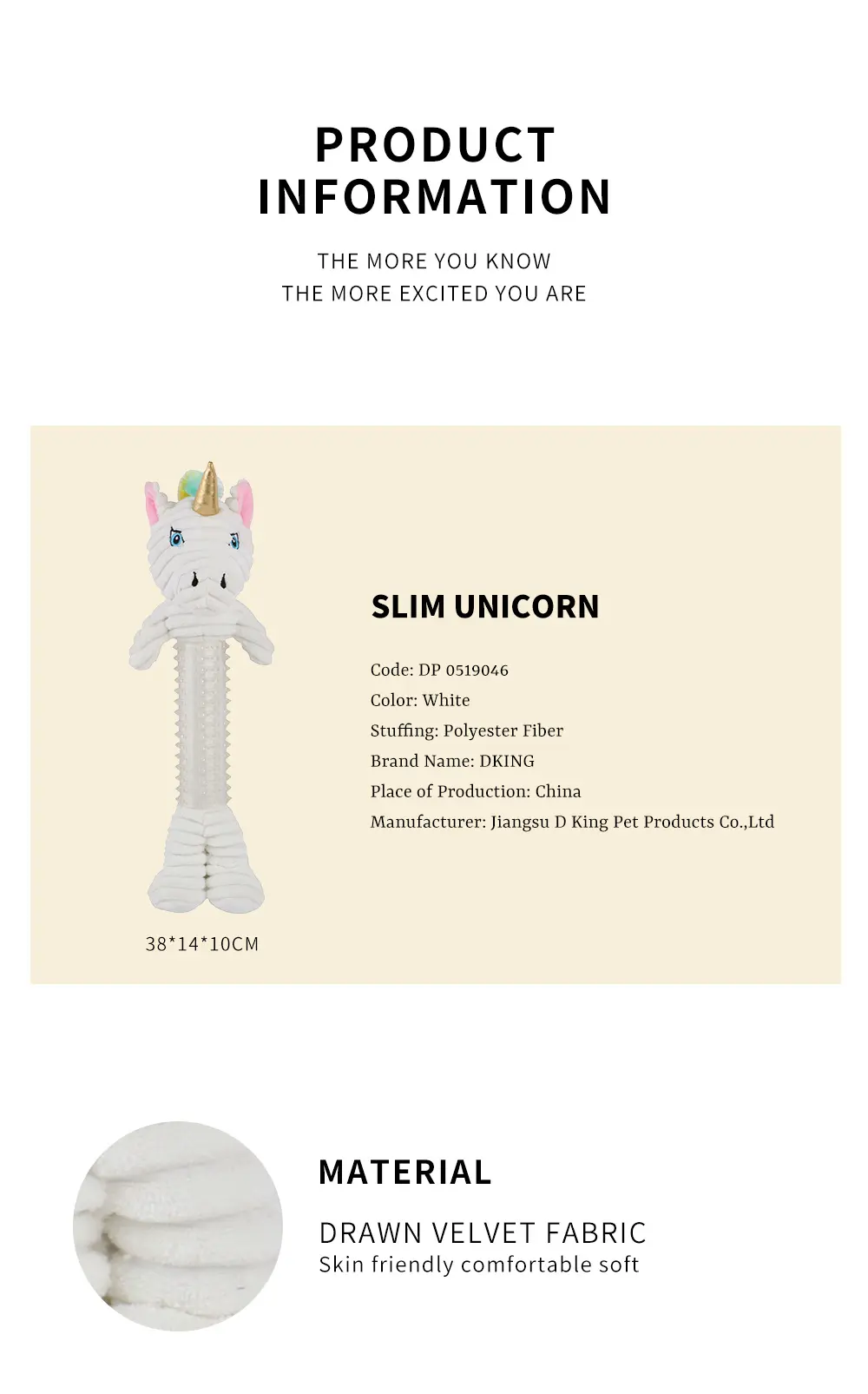 Slim Unicorn Dog Toy Detail 3