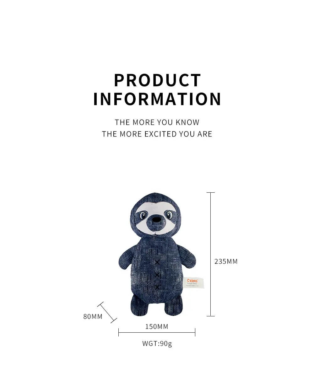 Classic Animal Shape Sturdy Dog Toy Sloth Detail
