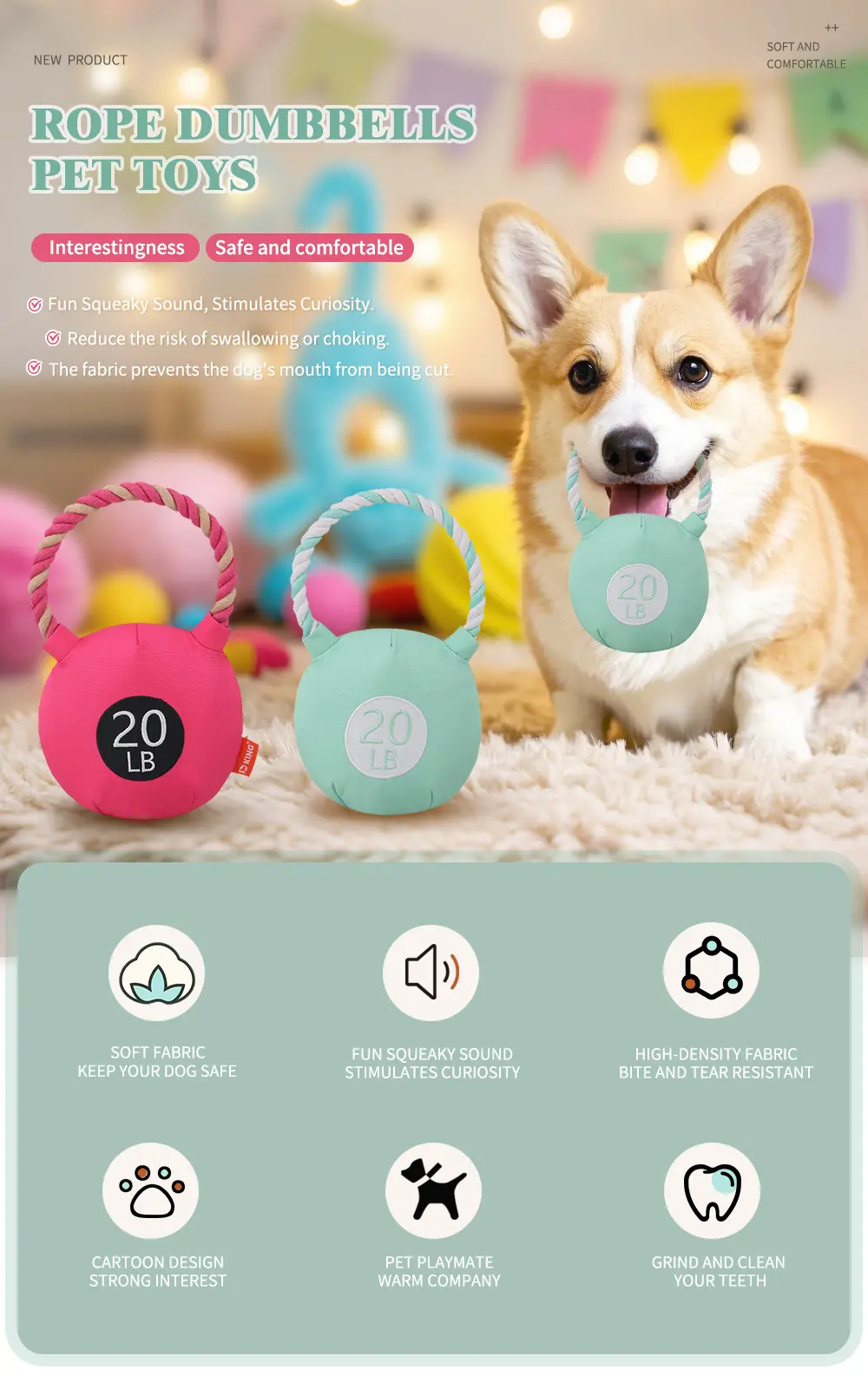 Rope dumbbell pet toy detail 1
