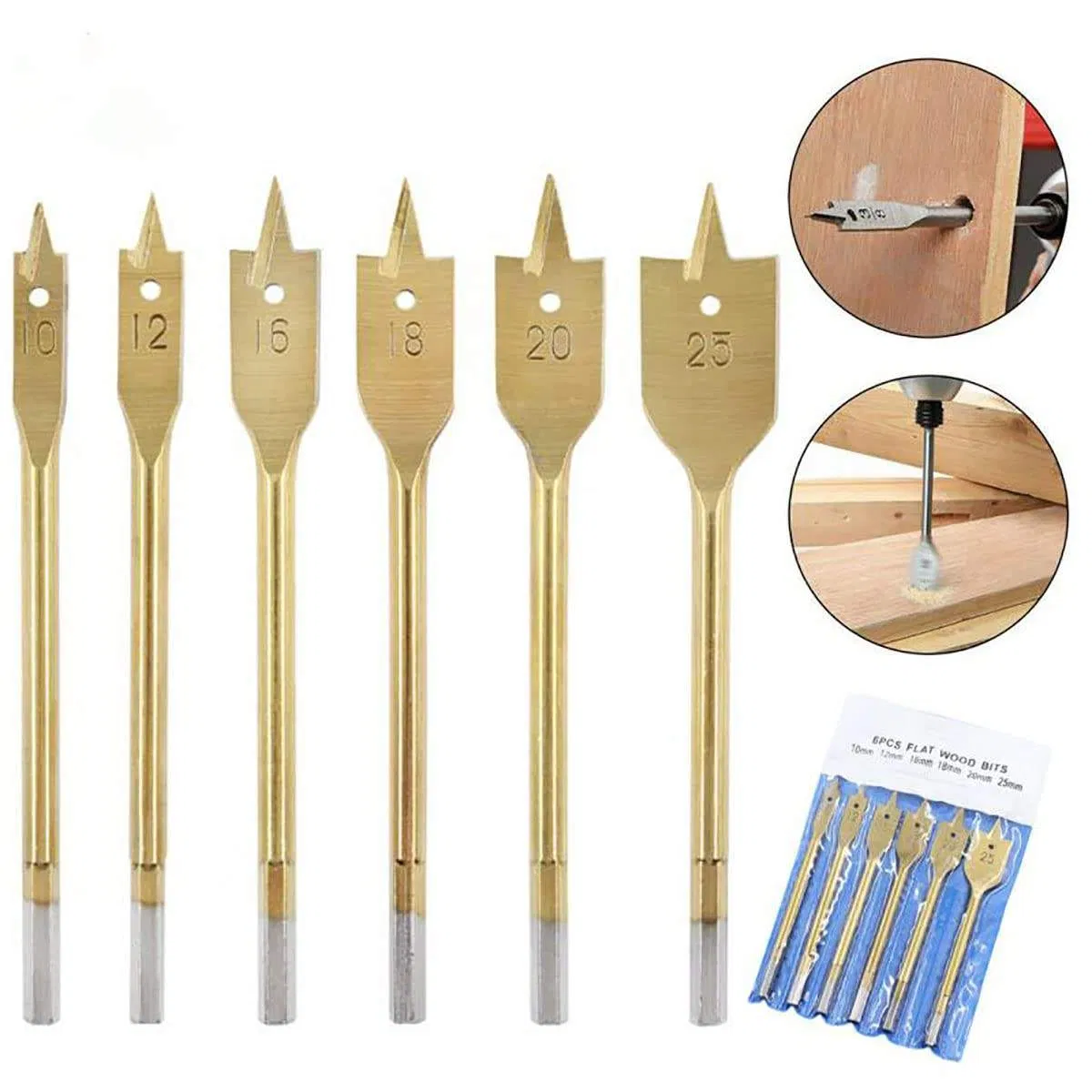 Professional Heavy-Duty 6-35mm Flat Wood Spade Drill Bit with Hex Shank for Woodworking Professional Drill Bits