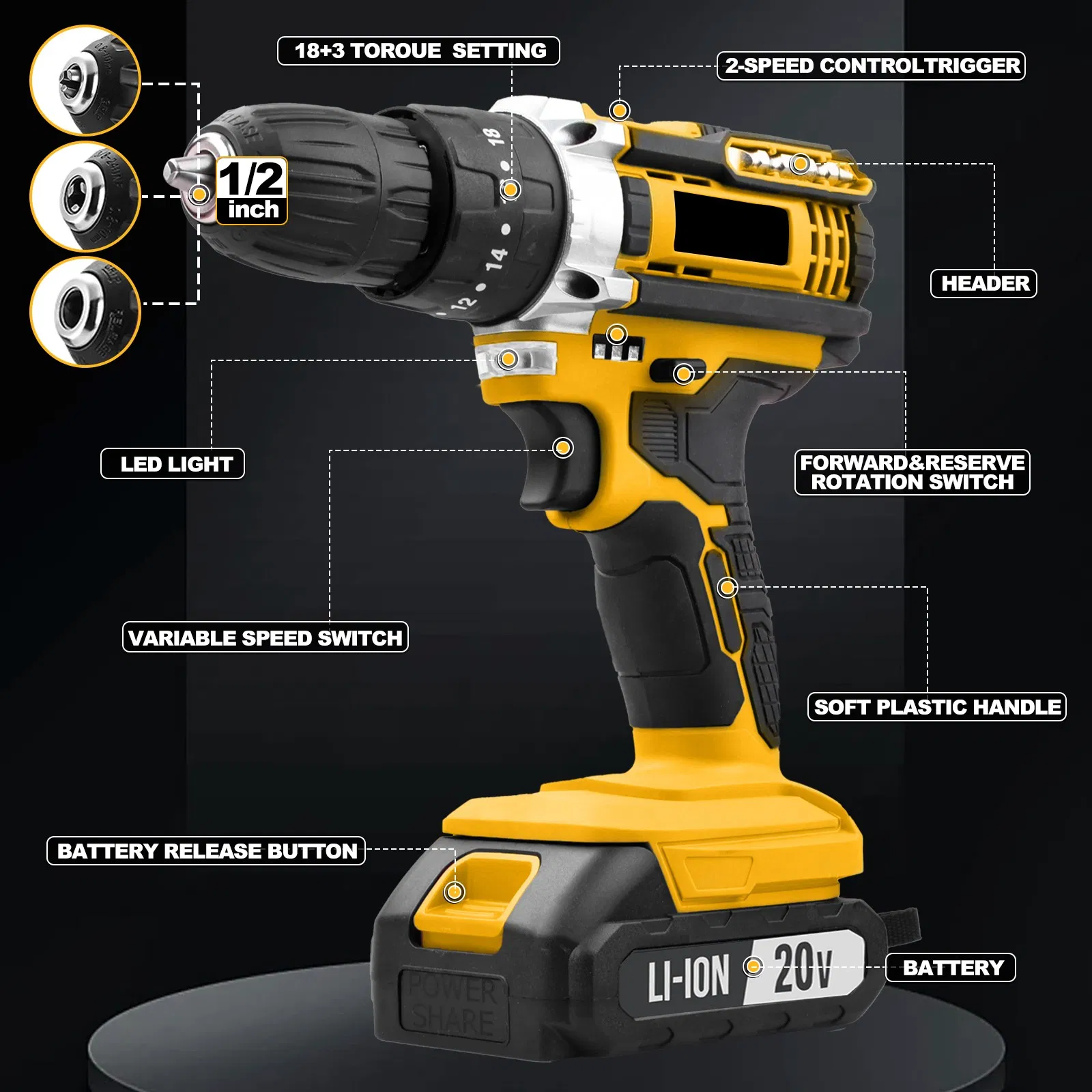 20V Cordless Impact Drill, Electric Tools Set, Power Tools, Electric Screwdriver, Support OEM/ODM