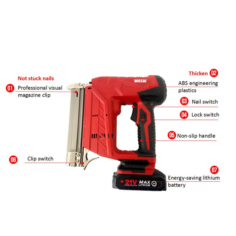 Wosai 20V Rechargeable Lithium F30 Cordless Electric Gas Concrete Nails Machine Nail Guns for Wood