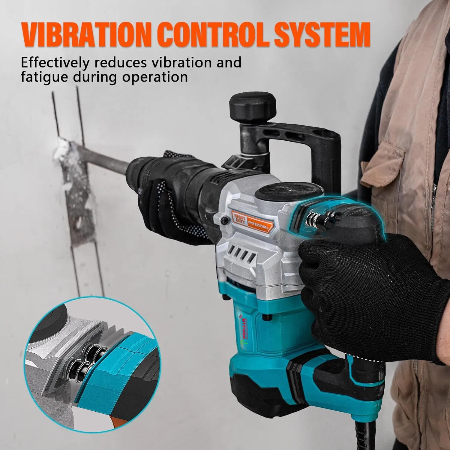 Ipopulus 1200W SDS-Plus Corded Industrial Grade Powerful Electric Demolition Hammer 3600rpm Jack Hammer Drill Rotary Hammer