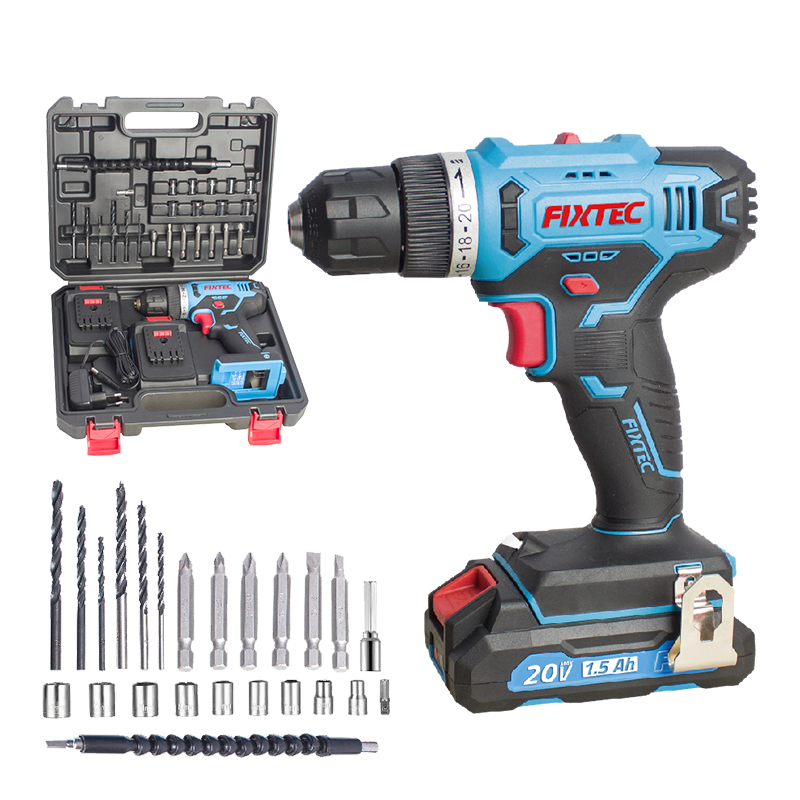 Fixtec Power Tools Drill Keyless Chuck 32n. M 20V 2X1500mAh Li-ion Battery Impact Electric Tools Cordless Drill with Accessories
