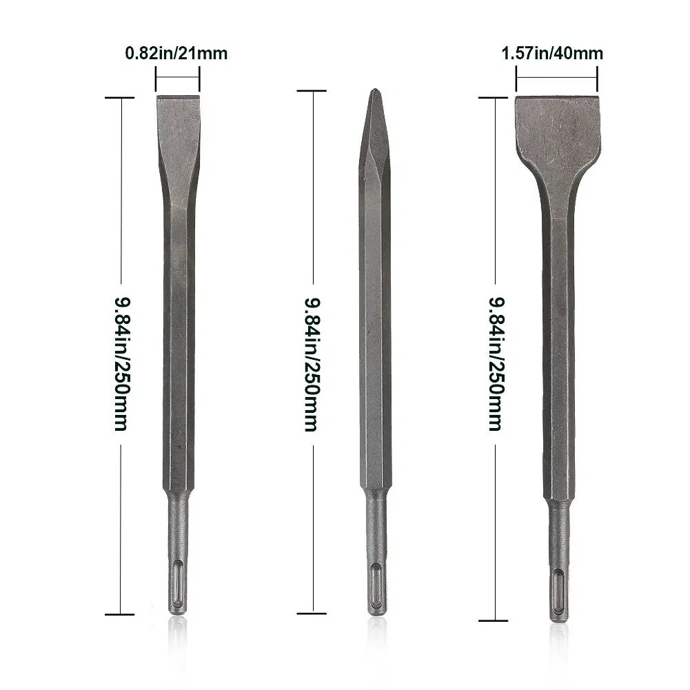 SDS Plus Chisel Rotary Hammer SDS Bits Set 3 PCS Including Point Chisel Flat Chisel Cranked Chisels