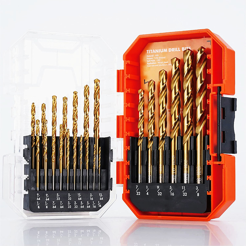 Titanium Drill Bit Set 23PCS 1/16"-3/8" HSS Drill Bit Set Formetal, Steel, Wood, Plastic, Aluminum Alloy