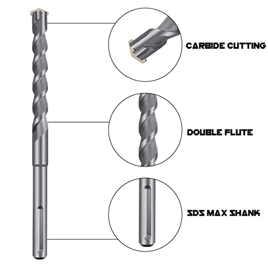 SDS Max Masonry Hammer Drill Bit Set Tungsten Carbide Tipped Cross Tipped for Granite Concrete Brick Sandblasted
