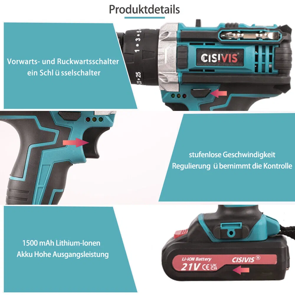 Powerful Power Drill 21V Brushless Lithium-Ion Handheld Drill for Versatile Use Electric Drill