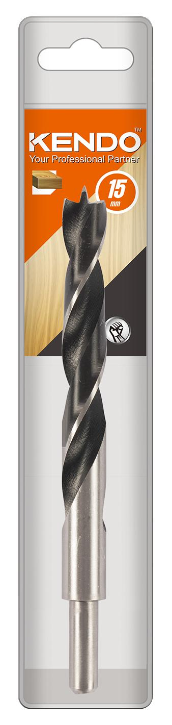 Kendo 15mm High Carbon Steel Roll Forged Process Gives Elasticity Ground Brad Point Drill Bit for Wood Precision Hole Drilling