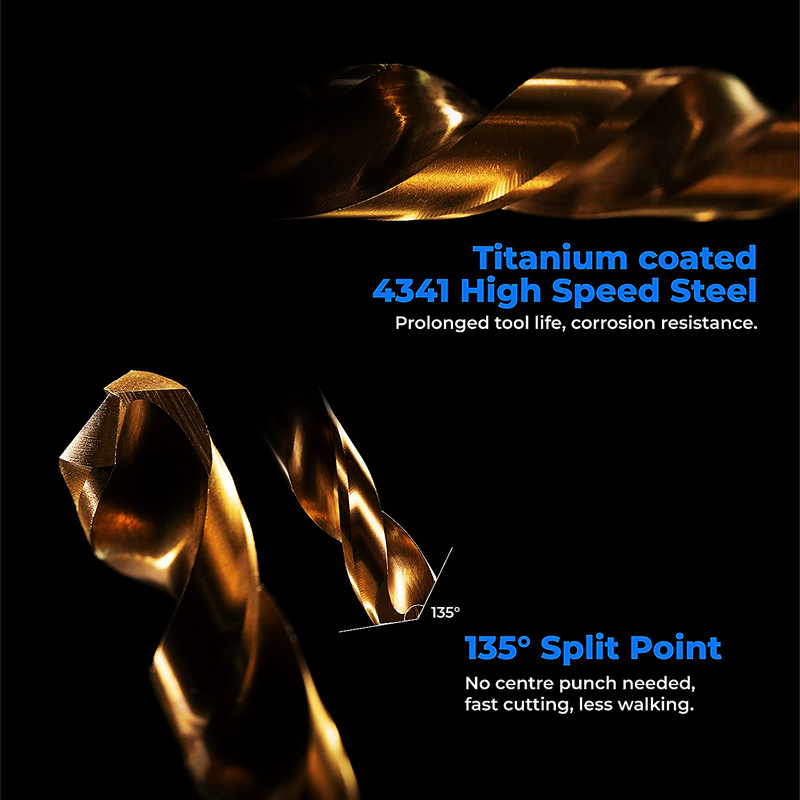 Titanium Drill Bit Set 23PCS 1/16"-3/8" HSS Drill Bit Set Formetal, Steel, Wood, Plastic, Aluminum Alloy