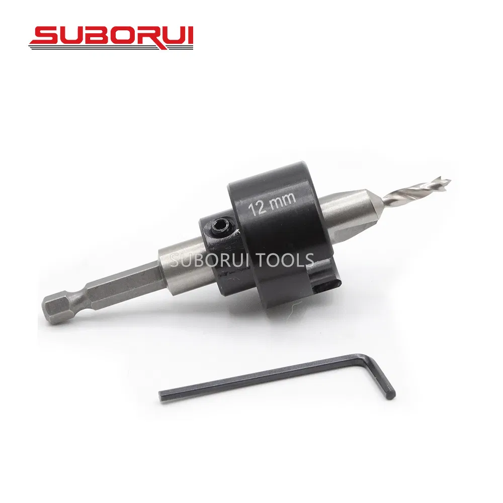 Suborui Manufacturer 1/4 Quick Change HSS M2 High Quality Hex Hardwood Countersink Drill Bit with Adjustable Depth Stop for Wood