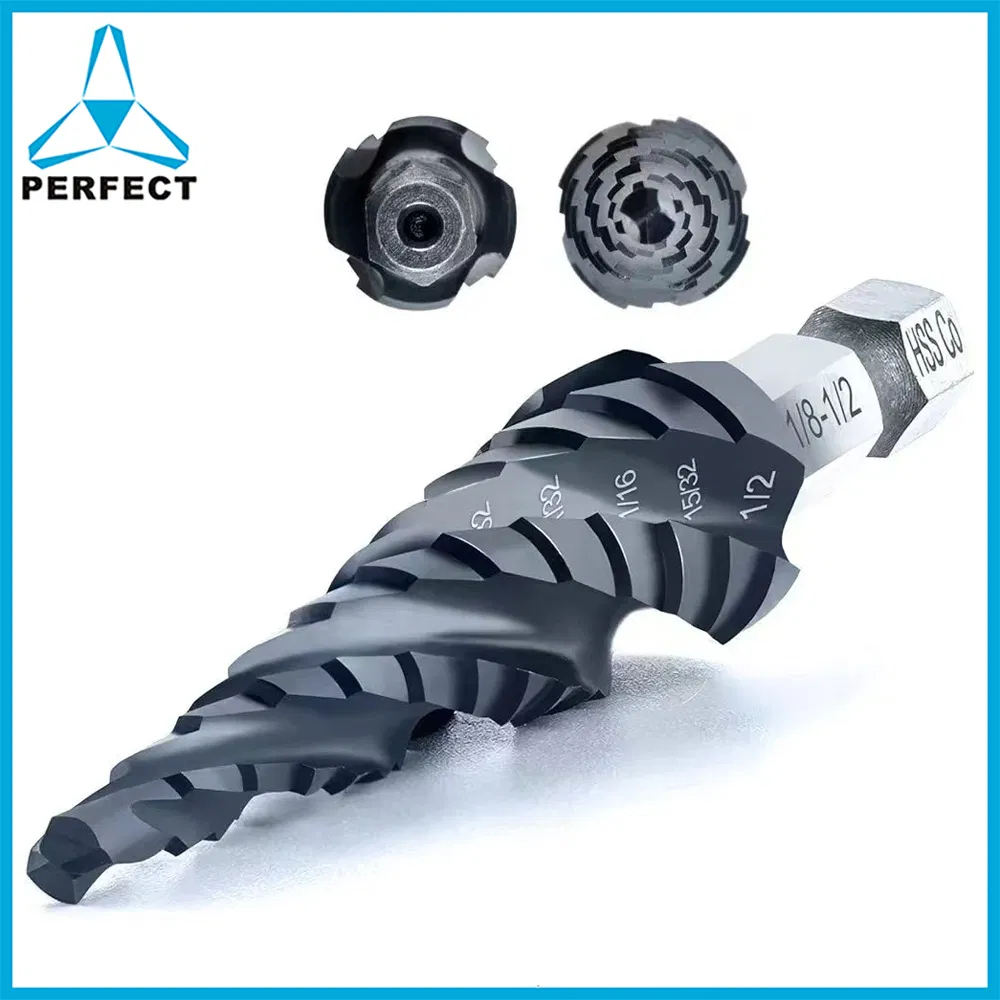 Four Spiral Flute HSS M35 Cobalt Step Drill Bit Set for Aluminum, Wood, Metal, Stainless Steel