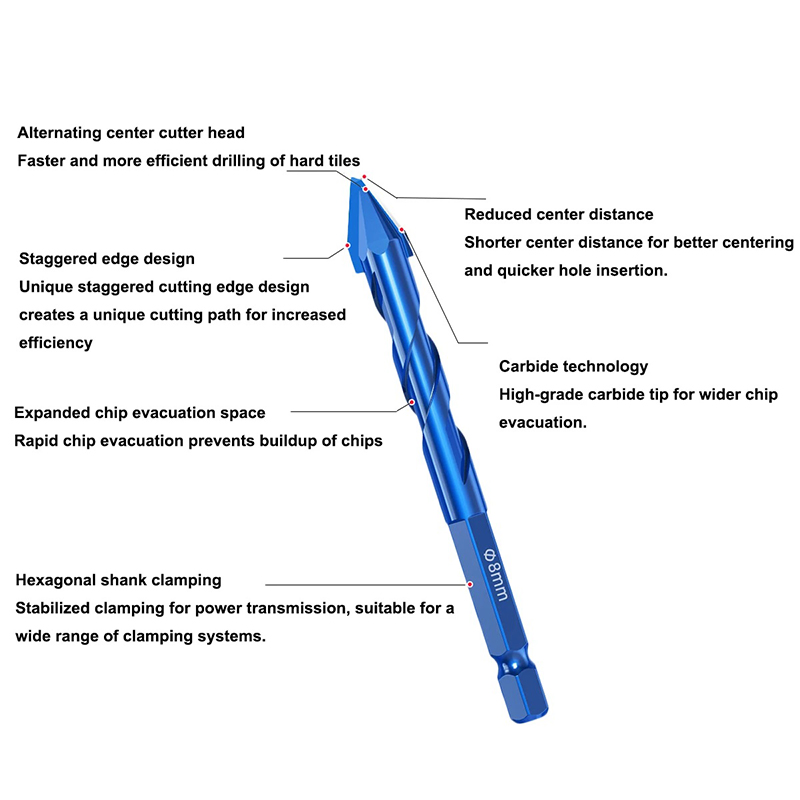 Factory Supply 6/8/10/12mm High Hardness Tilted Eccentric Drill Bit with Crooked Head Multifunctional Drill Bit for Ceramic Masonry Tile Glass Marble Drilling