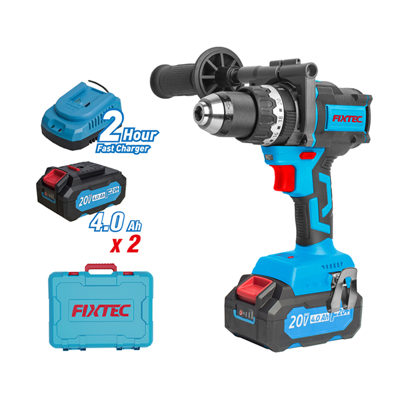Fixtec Heavy Duty 13mm Metal Chuck Cordless Power Drill Machine Variable Speed 20V Li-ion Brushless Electric Hand Impact Drill Power Tool