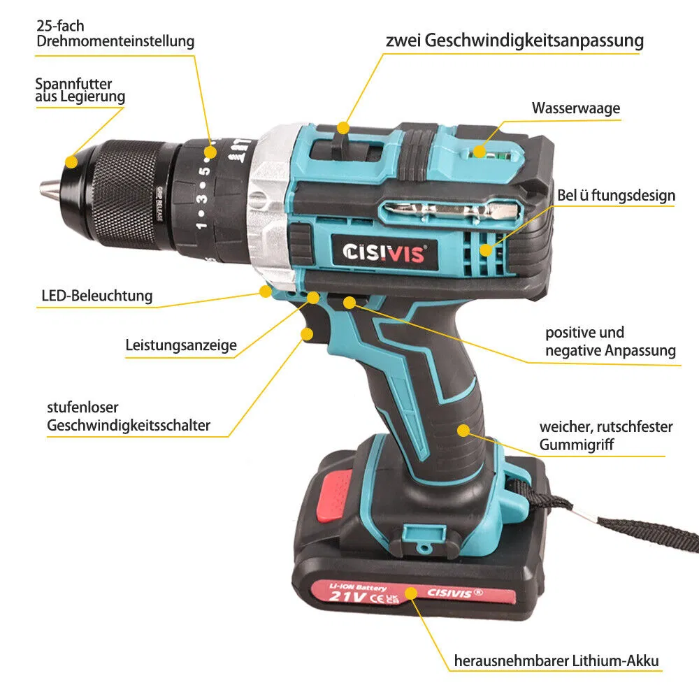 Powerful Power Drill 21V Brushless Lithium-Ion Handheld Drill for Versatile Use Electric Drill