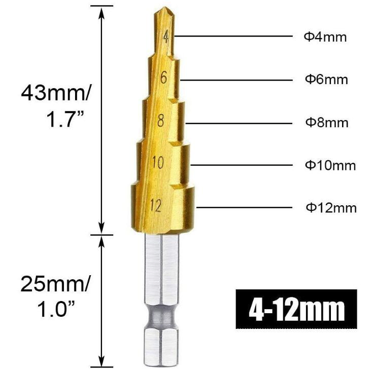 3PCS High-Speed Concrete Metal Steel Step Drill Bit for Wood and Tough Use Step Set