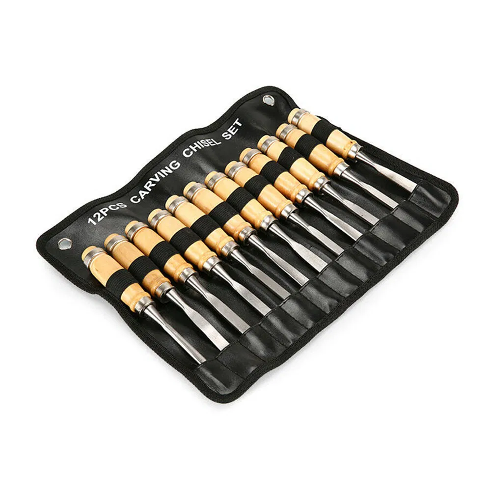 12PCS Wood Chisel Set Wood Carving Chisels Kit Woodworking Hand Tools