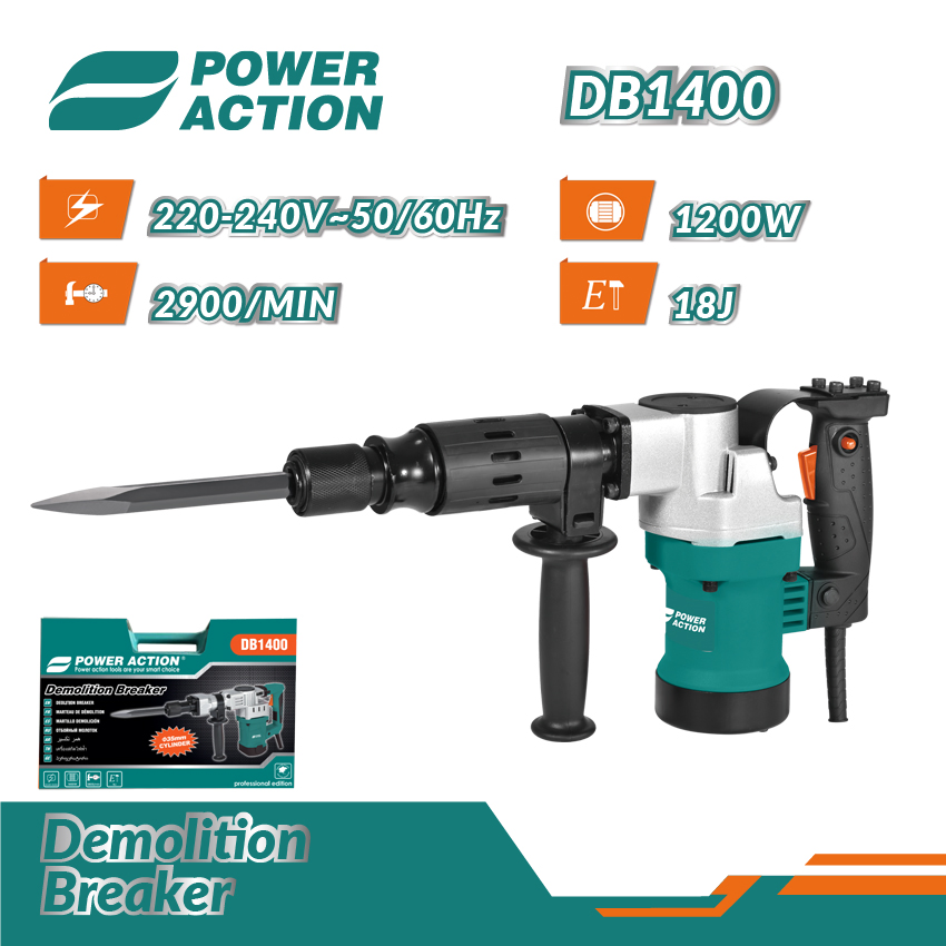 Power Action 220V 1400W Electric Power Operated Demolition Breaker Hammer Drill