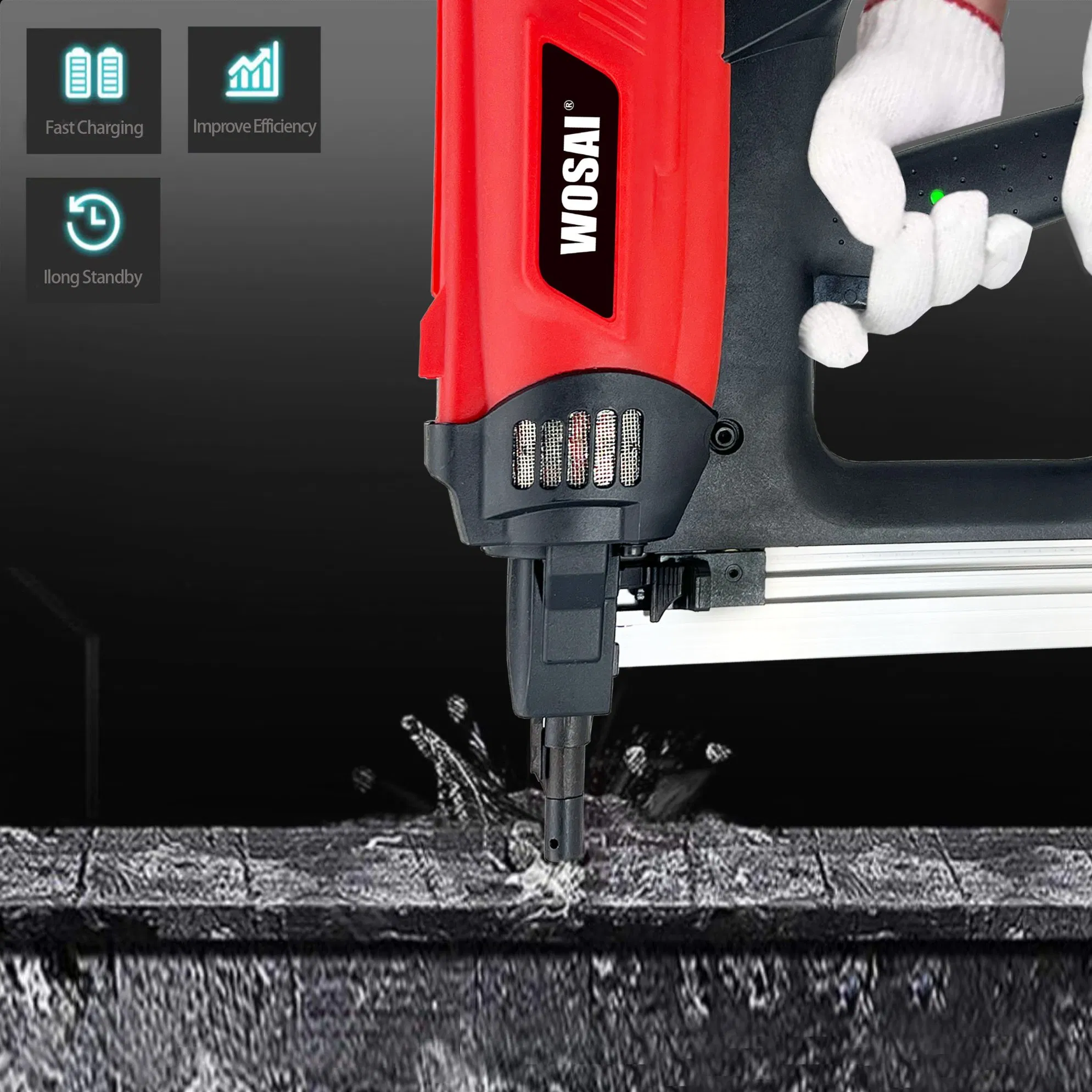7.4V 2000mAh Wosai Lithium Cordless Electric Concrete Cement Shot Nail Steel Nail Guns Gas Gun