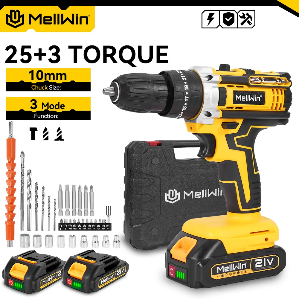 Mellwin 25+3 Torque Electric Impact Drill Tool Set 2 Speed Adjustable Screwdriver