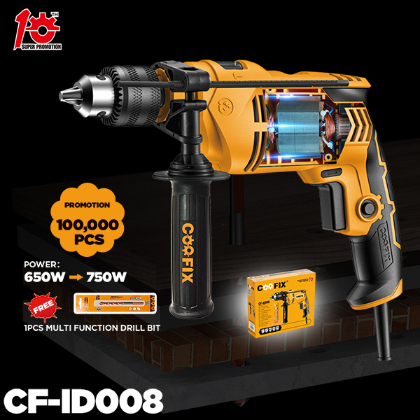 Coofix Professional Variable Speed Power Tools 13mm 650W Strong Power Impact Drill