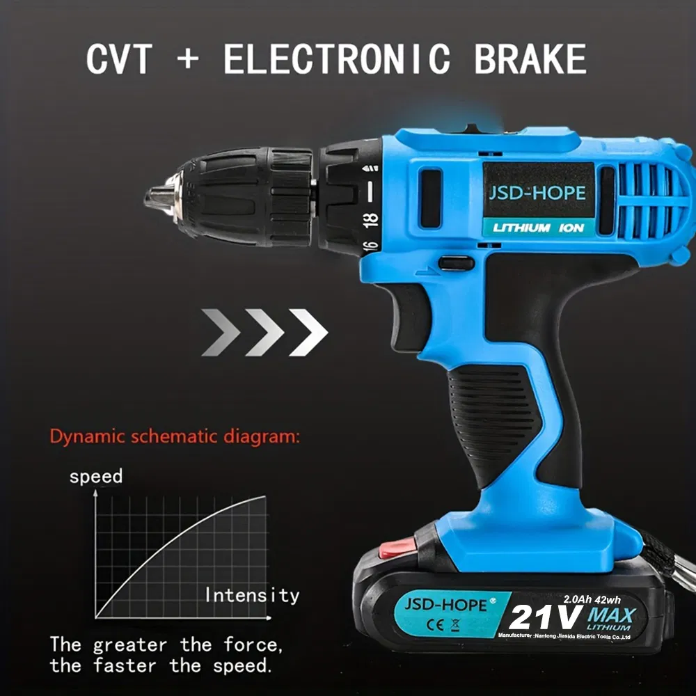 21V Blue Lithium Electric Drill - Heavy Duty Drilling for Metal Wood Concrete