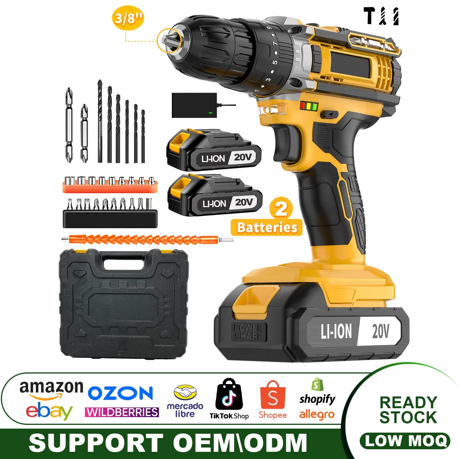 20V Cordless Impact Drill, Electric Tools Set, Power Tools, Electric Screwdriver, Support OEM/ODM