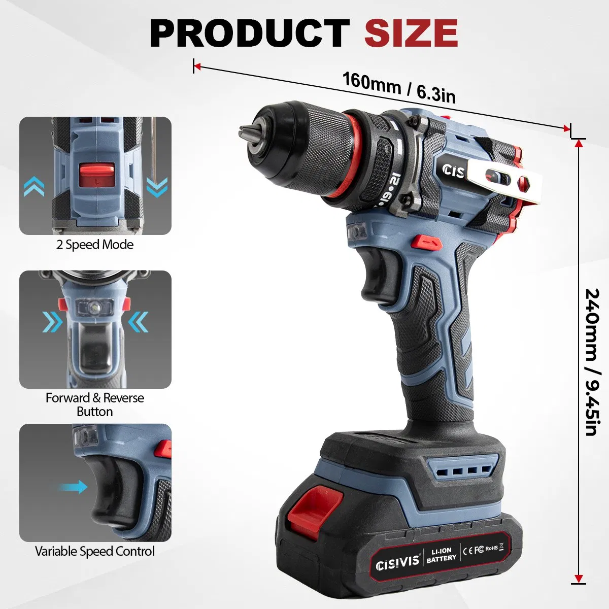 Cisivis 21V Brushless Cordless Drill 65nm High Torque Electric Power Drill for Construction and Home Use