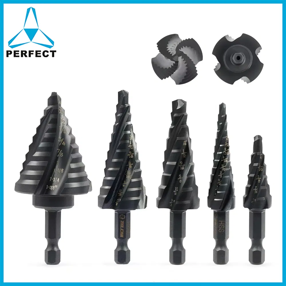 Four Spiral Flute HSS M35 Cobalt Step Drill Bit Set for Aluminum, Wood, Metal, Stainless Steel