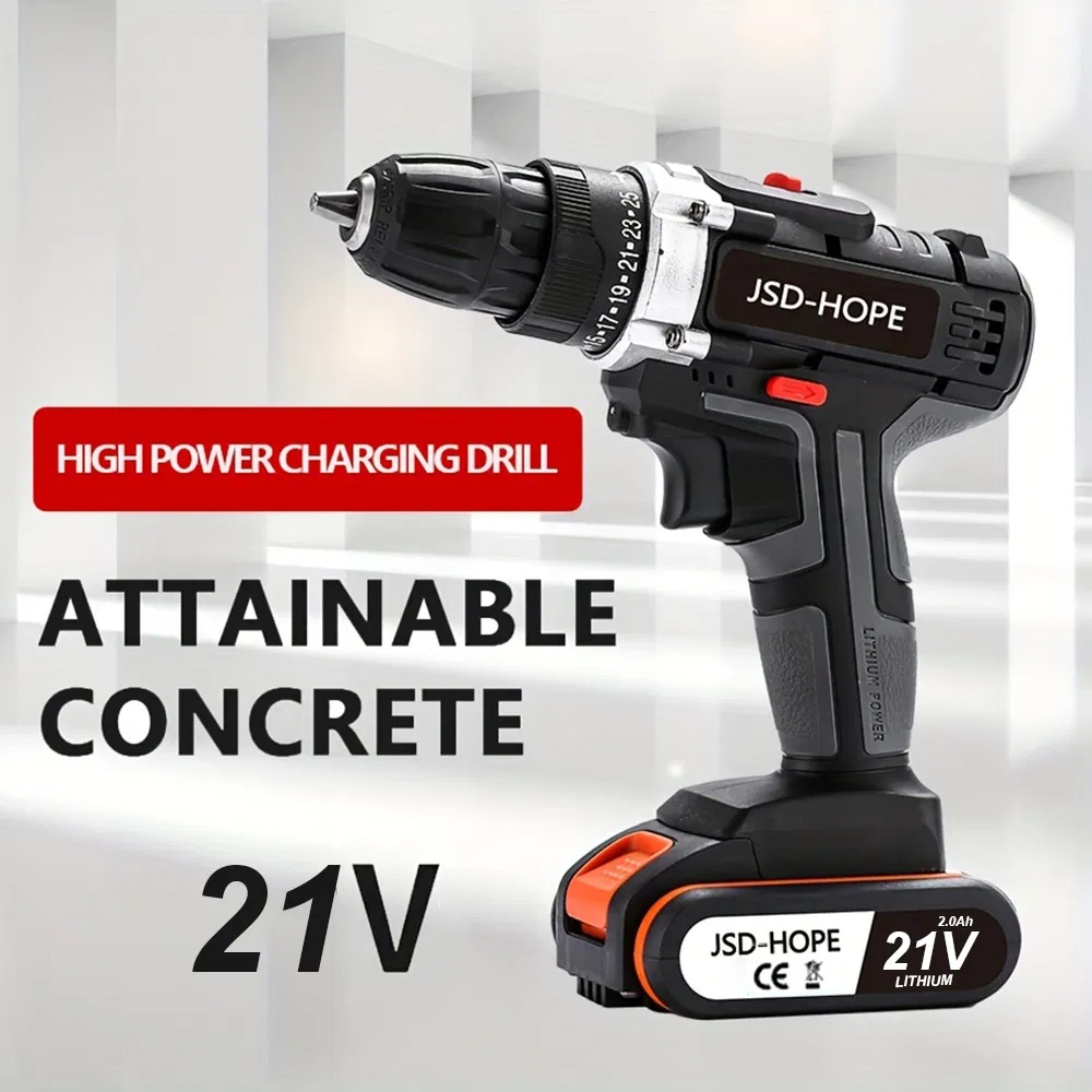 21V Rechargeable Electric Drill - Compact Cordless Drill Driver for DIY &amp; Professional Use