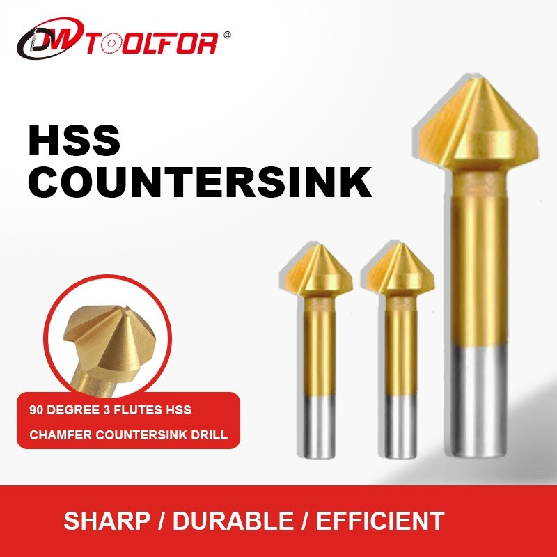 90 Degree 3 Flutes HSS Chamfer Metal Countersink Drill Bits for Chamfering and Deburring and Counter Sink