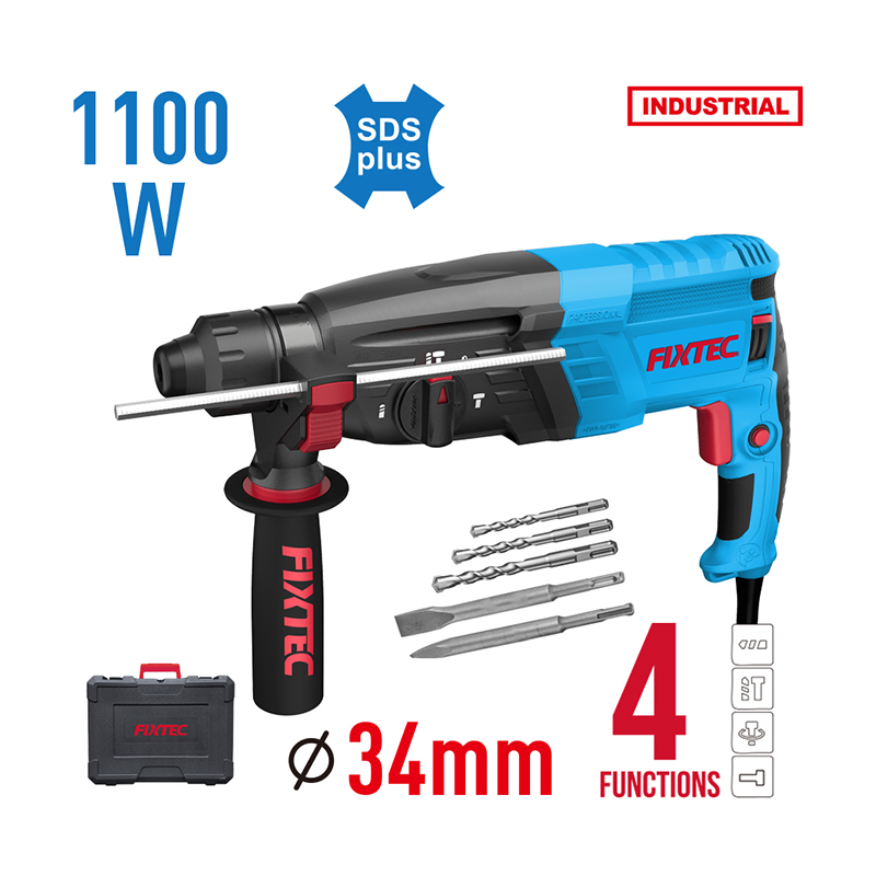 Fixtec SDS Plus Rotary Hammer 1100W Power Hammer 4 Functions Electric Jack Wall Hammer Demolition